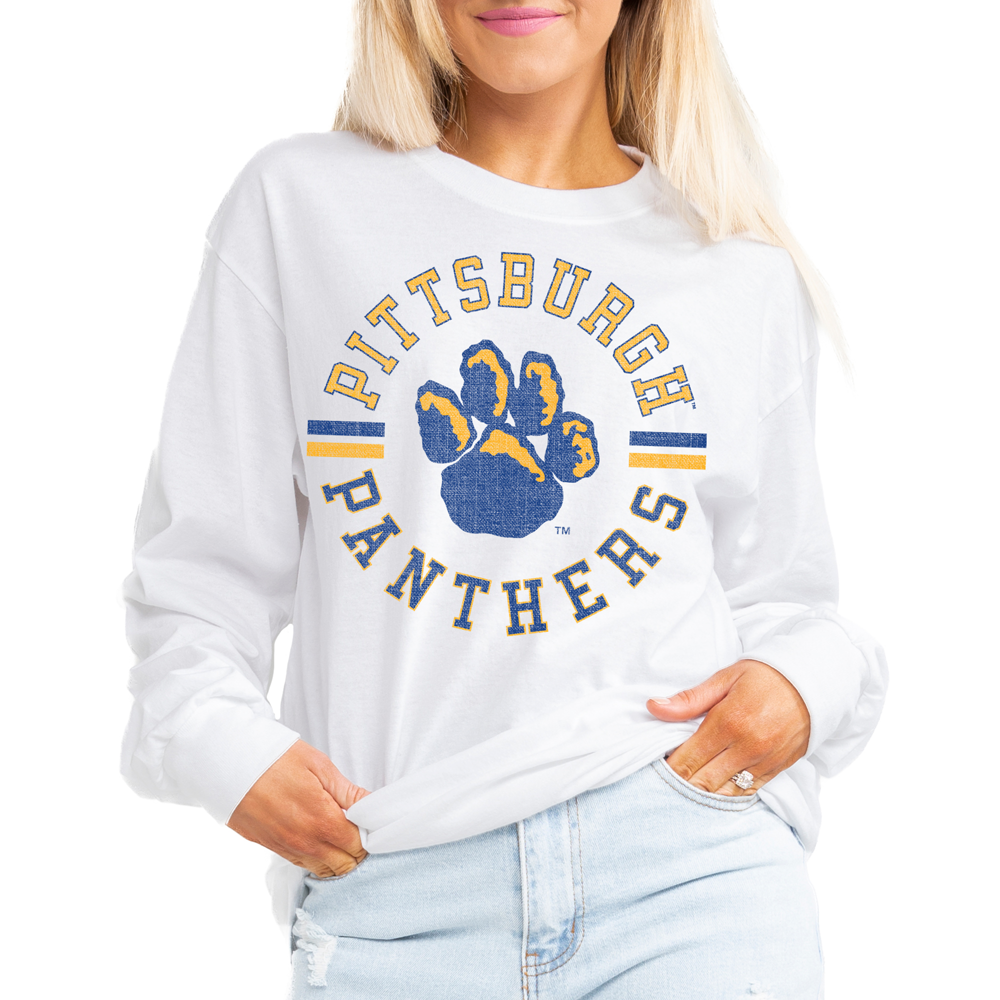 Women's Gameday Couture White Pitt Panthers Vintage Days Oversized Lightweight Long Sleeve T-Shirt
