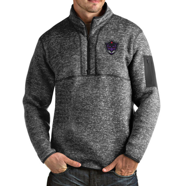 Men's Antigua Heathered Charcoal Panther City Lacrosse Club Fortune Half-Zip Pullover Jacket