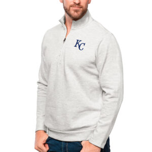 Men's Antigua Heathered Gray Kansas City Royals Gambit Quarter-Zip Pullover Top