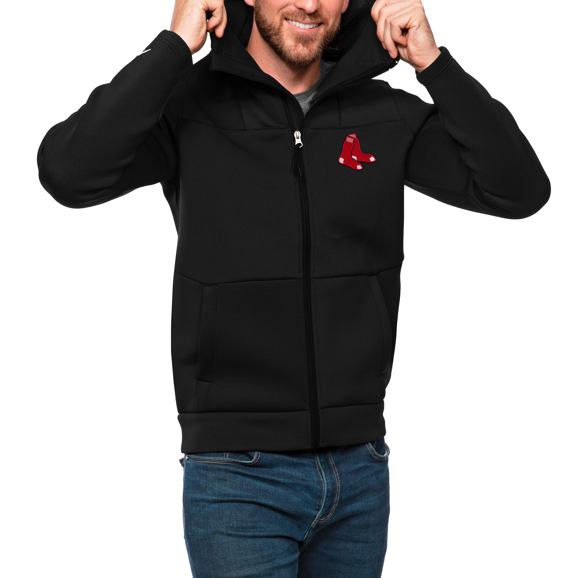 Men's Antigua Black Boston Red Sox Protect Full-Zip Hoodie
