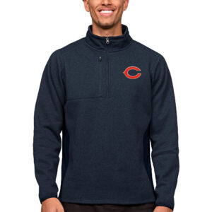 Men's Antigua Heathered Navy Chicago Bears Course Quarter-Zip Pullover Top