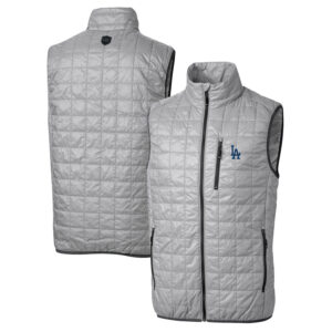 Men's Cutter & Buck Gray Los Angeles Dodgers Rainier Full-Zip Puffer Vest