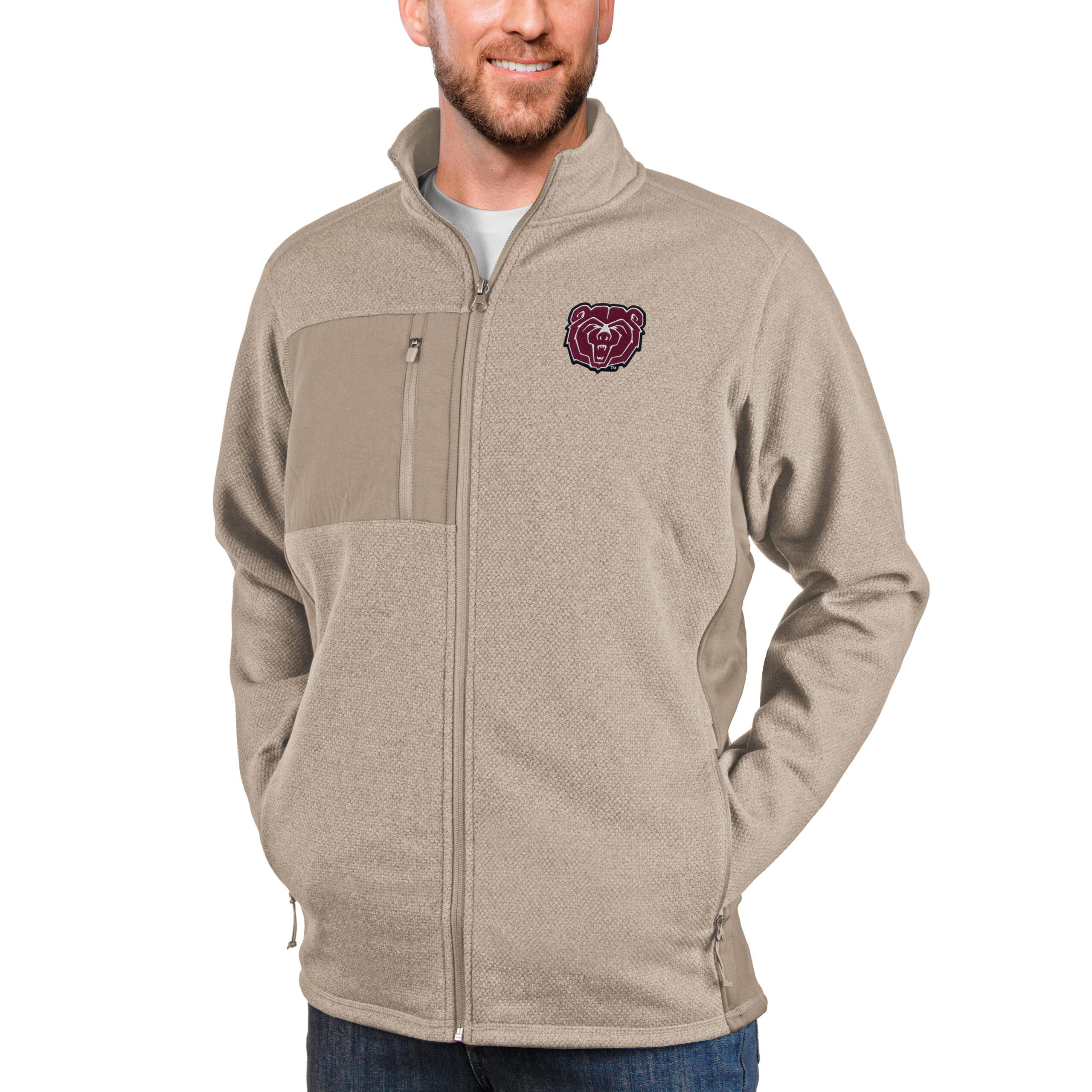 Men's Antigua Oatmeal Missouri State University Bears Course Full-Zip Jacket