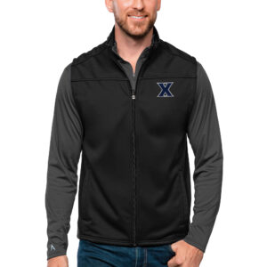 Men's Antigua Black Xavier Musketeers Links Full-Zip Golf Vest