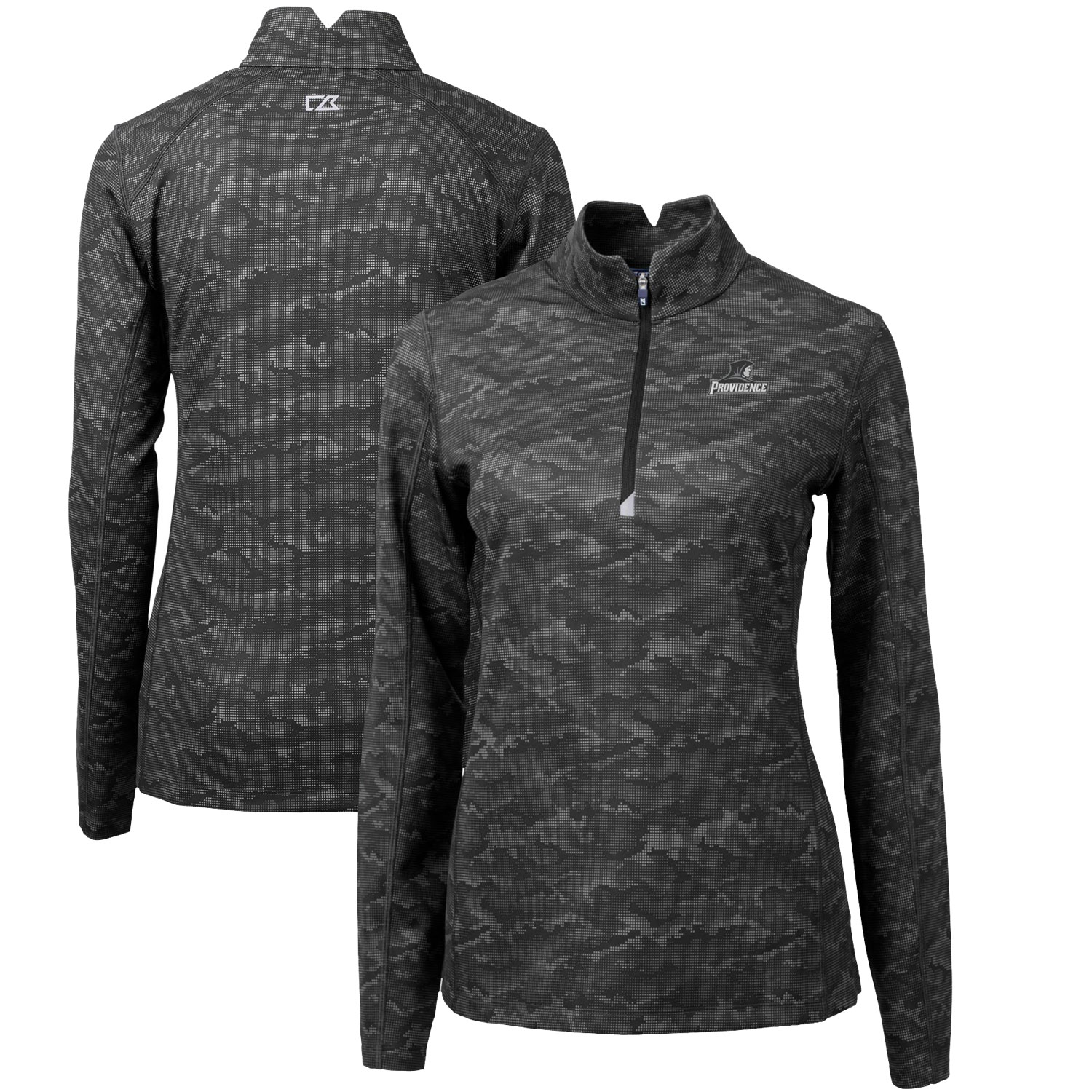 Women's Cutter & Buck Black Providence Friars Traverse Camo Quarter-Zip Pullover Top