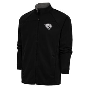 Men's Antigua Black Jacksonville Jaguars Metallic Logo Links Full-Zip Golf Jacket