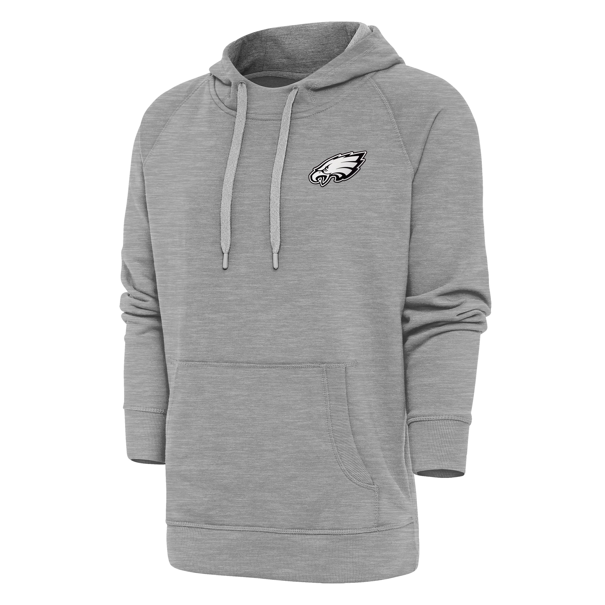 Men's Antigua Heather Gray Philadelphia Eagles Metallic Logo Victory Pullover Hoodie