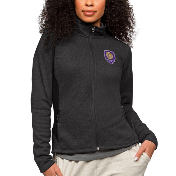 Women's Antigua Heather Black Orlando City SC Team Logo Course Full-Zip Jacket