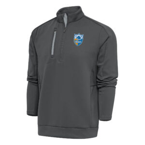 Men's Antigua Charcoal Los Angeles Chargers Team Logo Throwback Generation Quarter-Zip Pullover Top