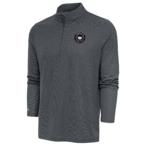 Men's Antigua Heather Charcoal Charlotte FC Brushed Metallic Logo Epic Quarter-Zip Pullover Top