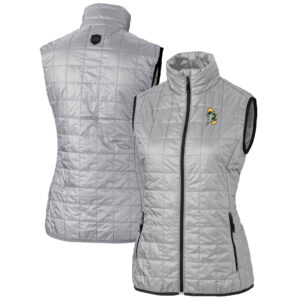 Women's Cutter & Buck Gray Green Bay Packers Throwback Logo Rainier PrimaLoft Eco Full-Zip Puffer Vest