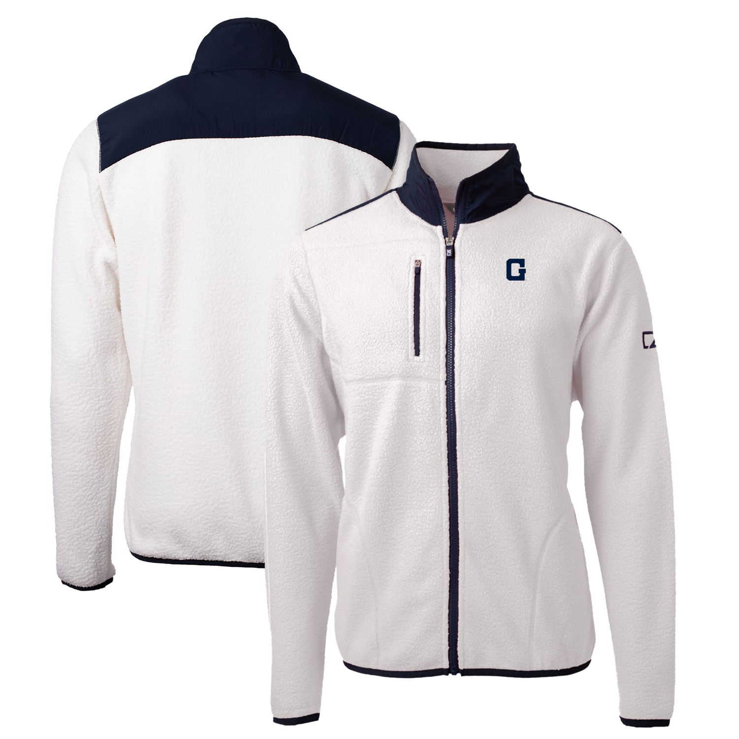Men's Cutter & Buck White Georgetown Hoyas Big & Tall Cascade Eco Sherpa Fleece Full-Zip Jacket