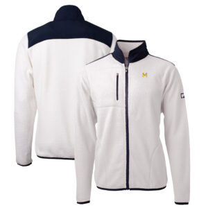 Men's Cutter & Buck White Michigan Wolverines Big & Tall Cascade Eco Sherpa Fleece Full-Zip Jacket