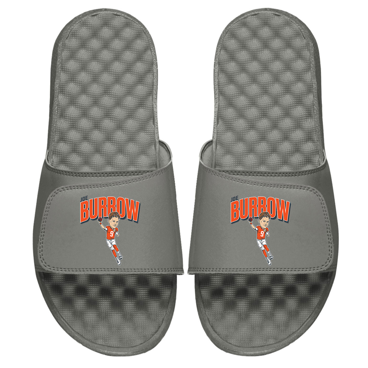 ISlide X BreakingT Joe Burrow Gray NFLPA Caricature Slide Sandals