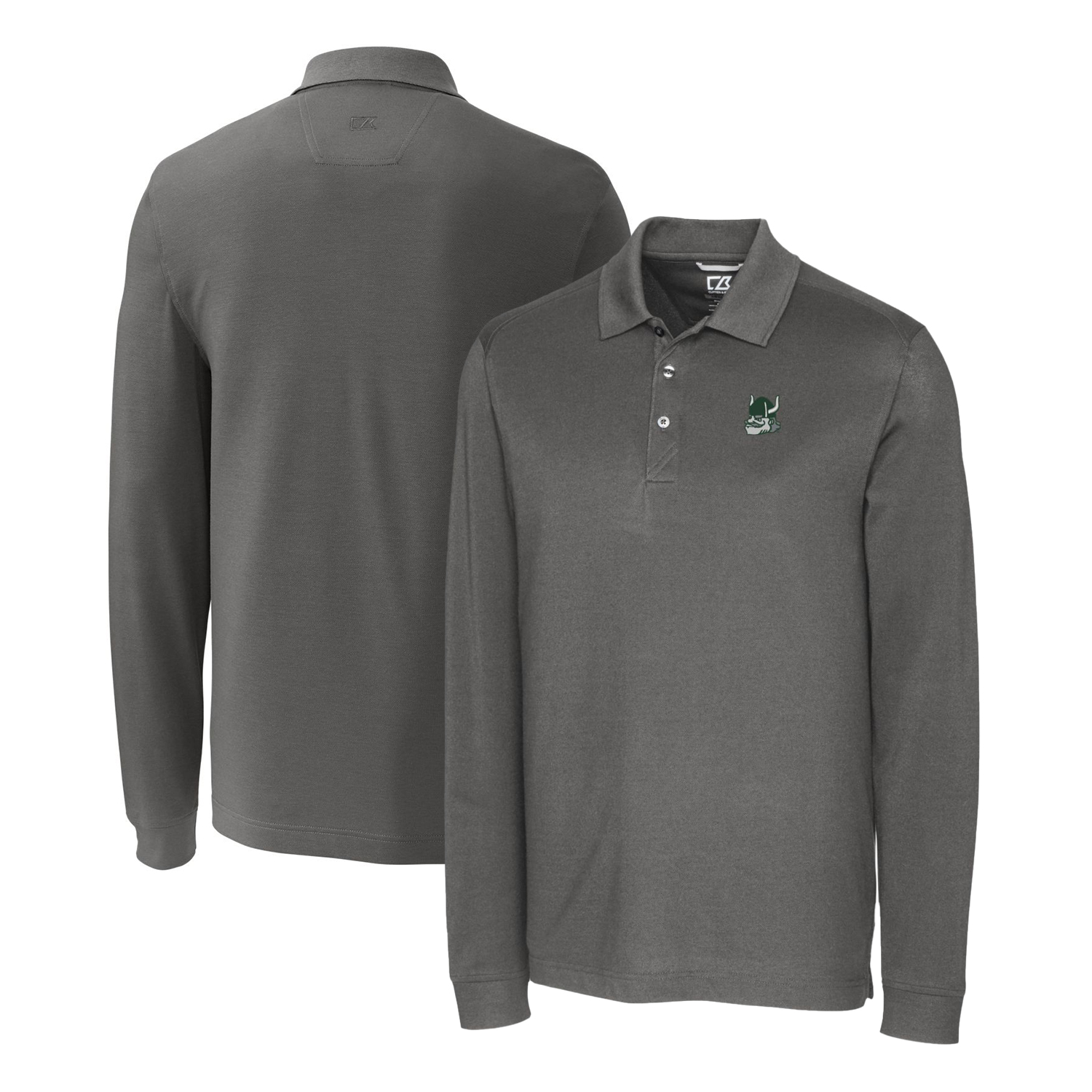 Men's Cutter & Buck Steel Portland State Vikings Advantage Tri-Blend Pique Long Sleeve Polo - Image 5