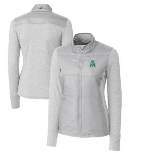 Women's Cutter & Buck Gray Marshall Thundering Herd Vault Stealth Hybrid Quilted Full-Zip Jacket