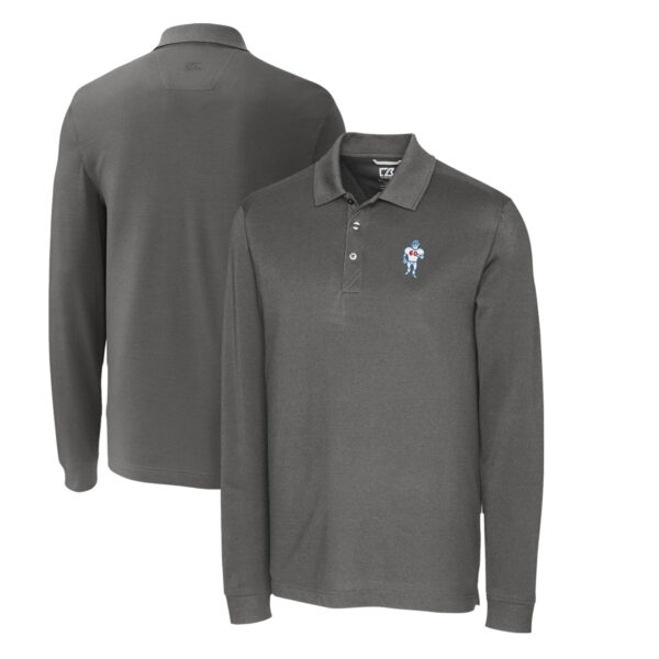 Men's Cutter & Buck Steel Houston Oilers Advantage Tri-Blend Pique Long Sleeve Throwback Polo