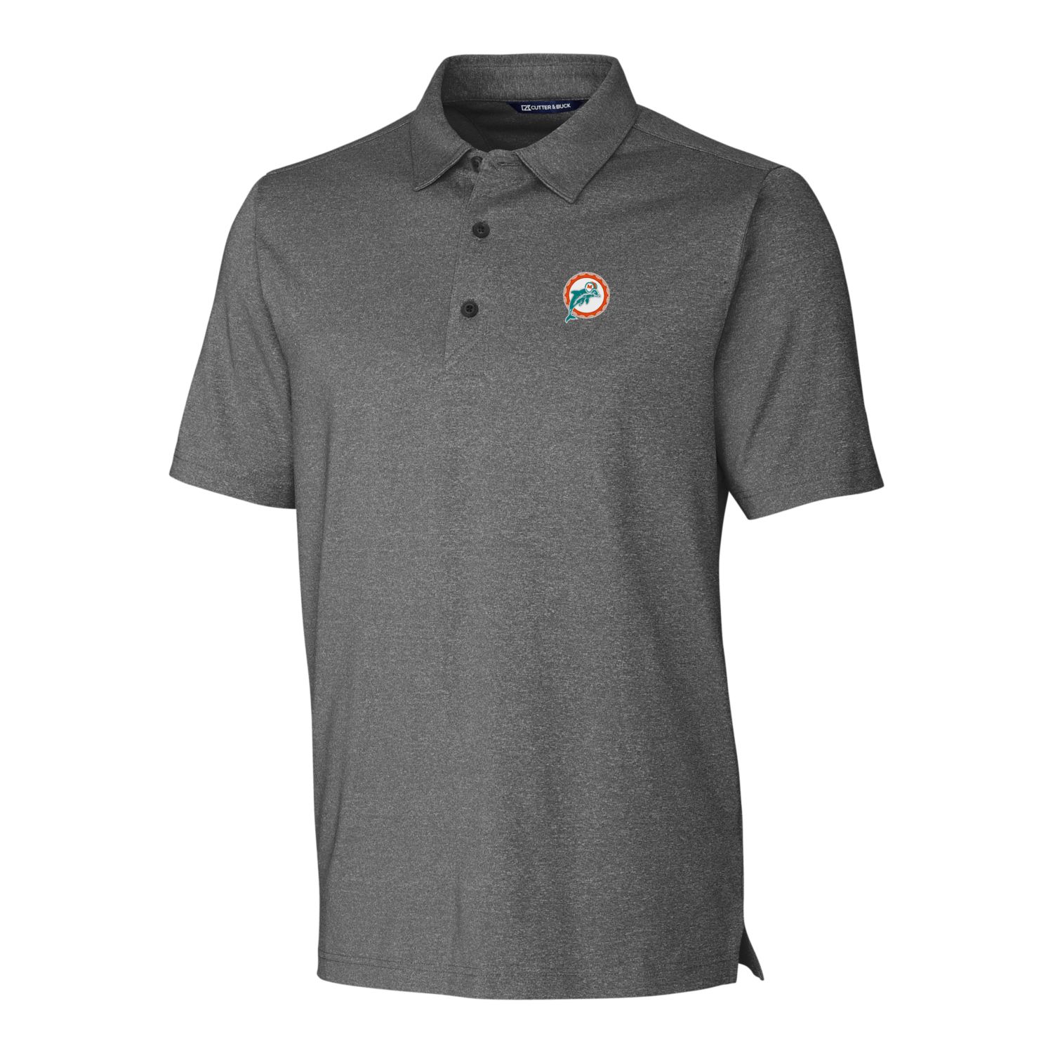 Men's Cutter & Buck Heather Charcoal Miami Dolphins Throwback Logo Forge Heathered Stretch Polo - Image 8