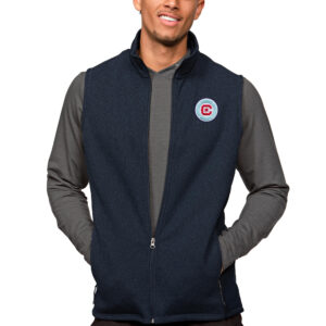 Men's Antigua Heather Navy Chicago Fire Primary Team Logo Course Full-Zip Vest