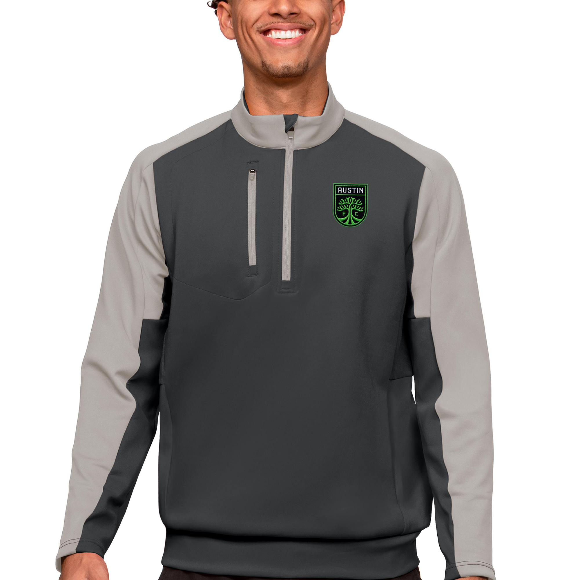 Men's Antigua Red/Silver Austin FC Primary Team Logo Team Quarter-Zip Pullover Top