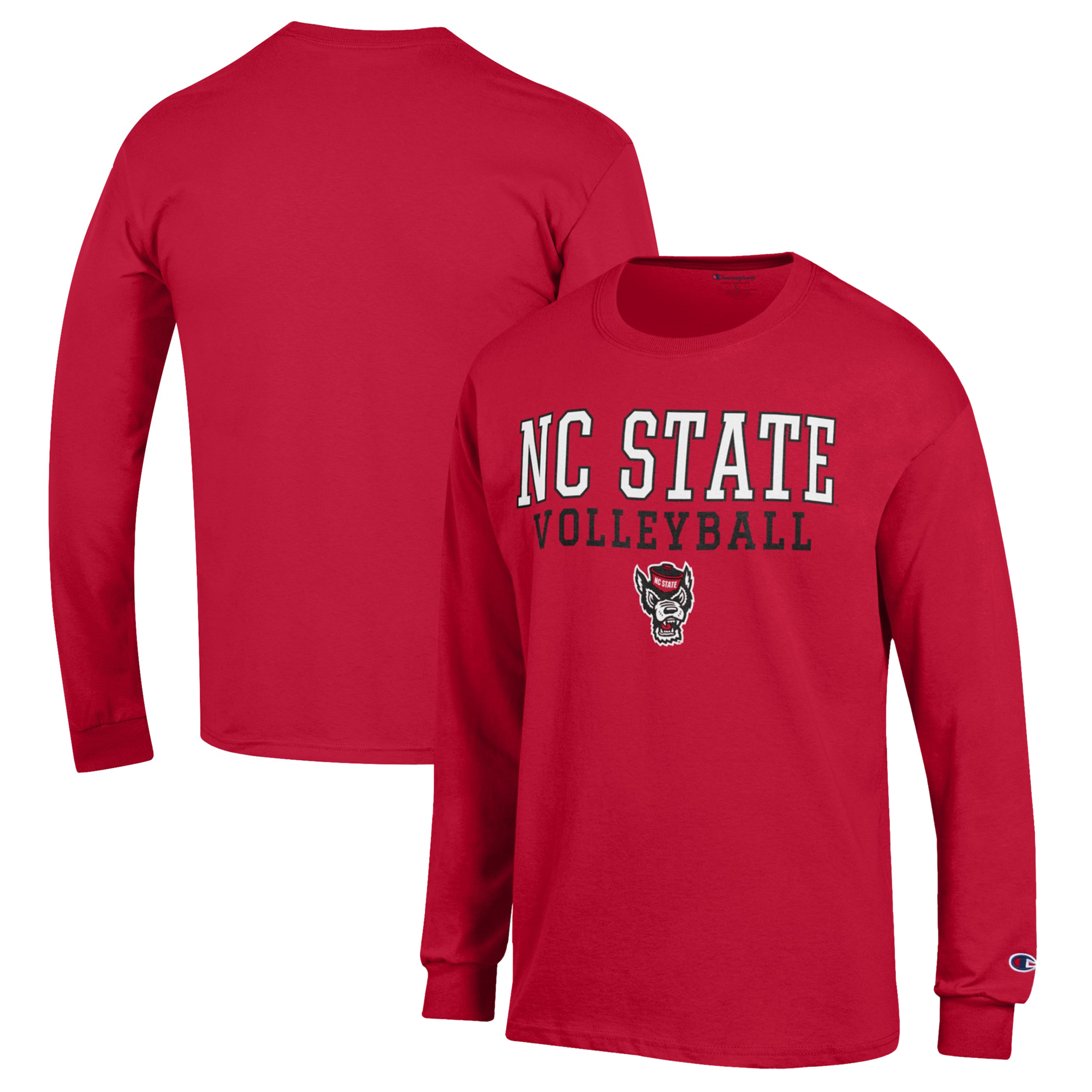 Men's Champion Red NC State Wolfpack Stack Logo Volleyball Powerblend Long Sleeve T-Shirt - Image 5