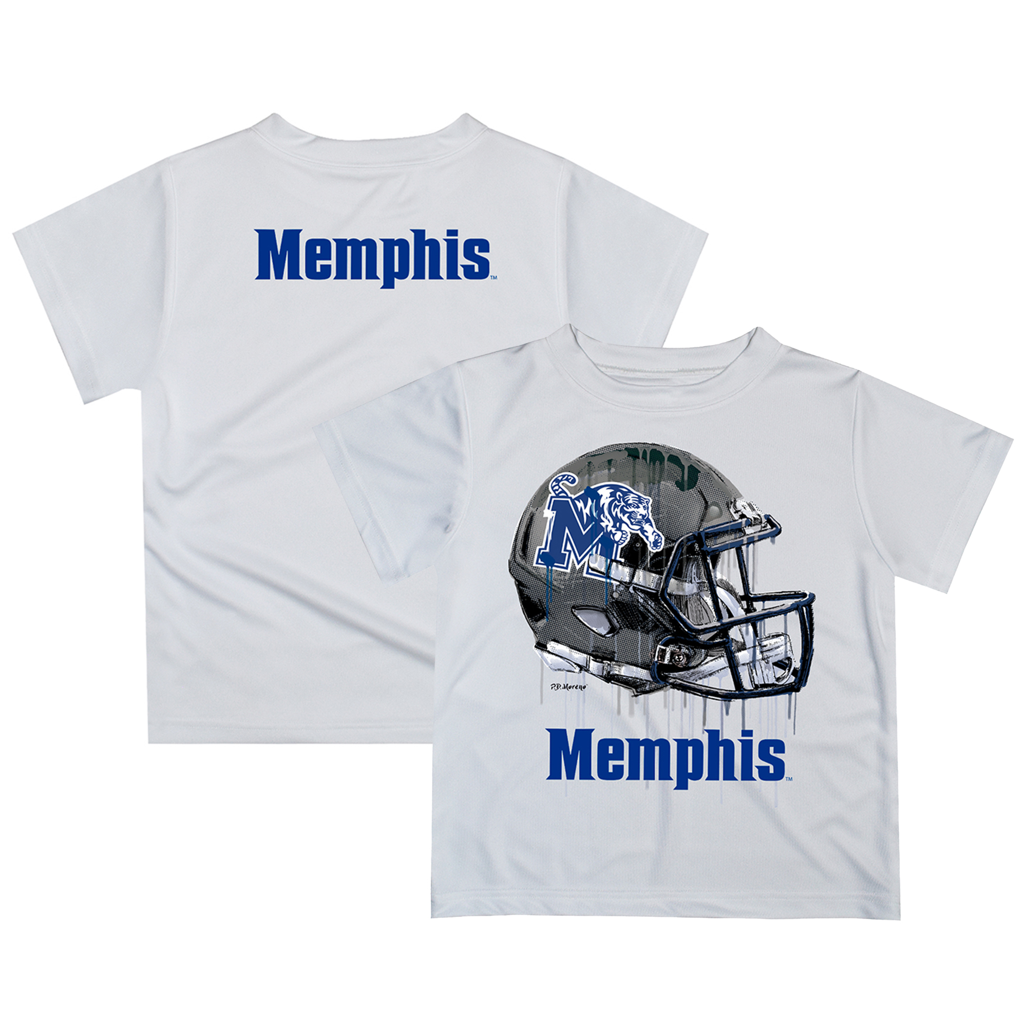 Youth White Memphis Tigers Dripping Helmet T-Shirt