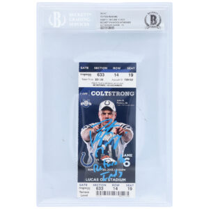 Peyton Manning Denver Broncos Autographed Blue Ticket from October 20 2013 with "Return to Indy" Inscription - Beckett/Fanatics Graded 10