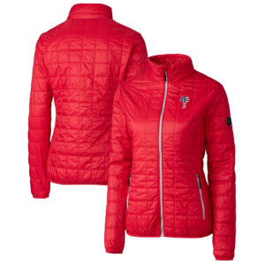 Women's Cutter & Buck Red Philadelphia Phillies Americana Logo Rainier PrimaLoft Eco Insulated Full-Zip Puffer Jacket