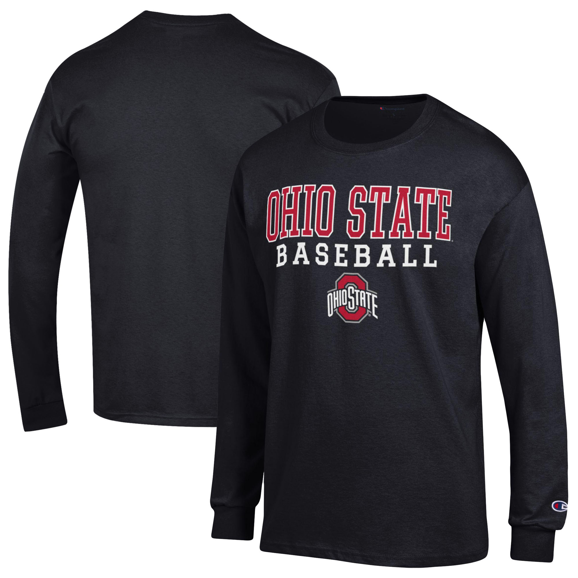 Men's Champion Black Ohio State Buckeyes Stack Logo Baseball Long Sleeve T-Shirt - Image 5