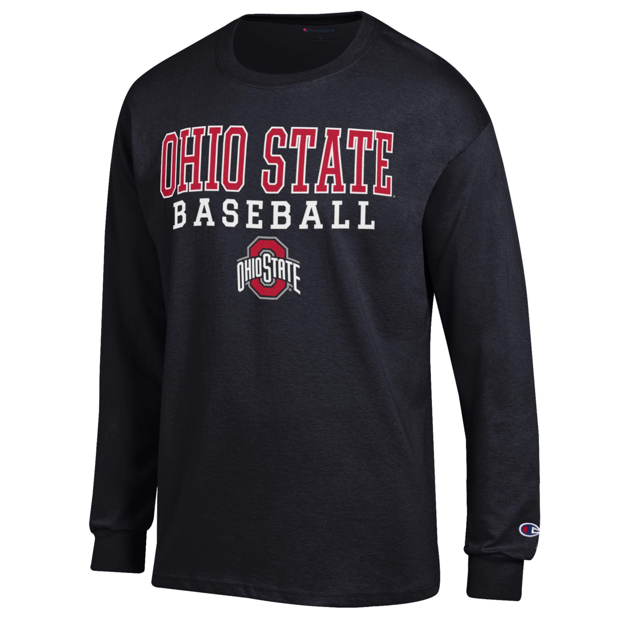 Men's Champion Black Ohio State Buckeyes Stack Logo Baseball Long Sleeve T-Shirt - Image 3