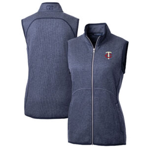Women's Cutter & Buck Heather Navy Minnesota Twins Mainsail Sweater Knit Full-Zip Vest