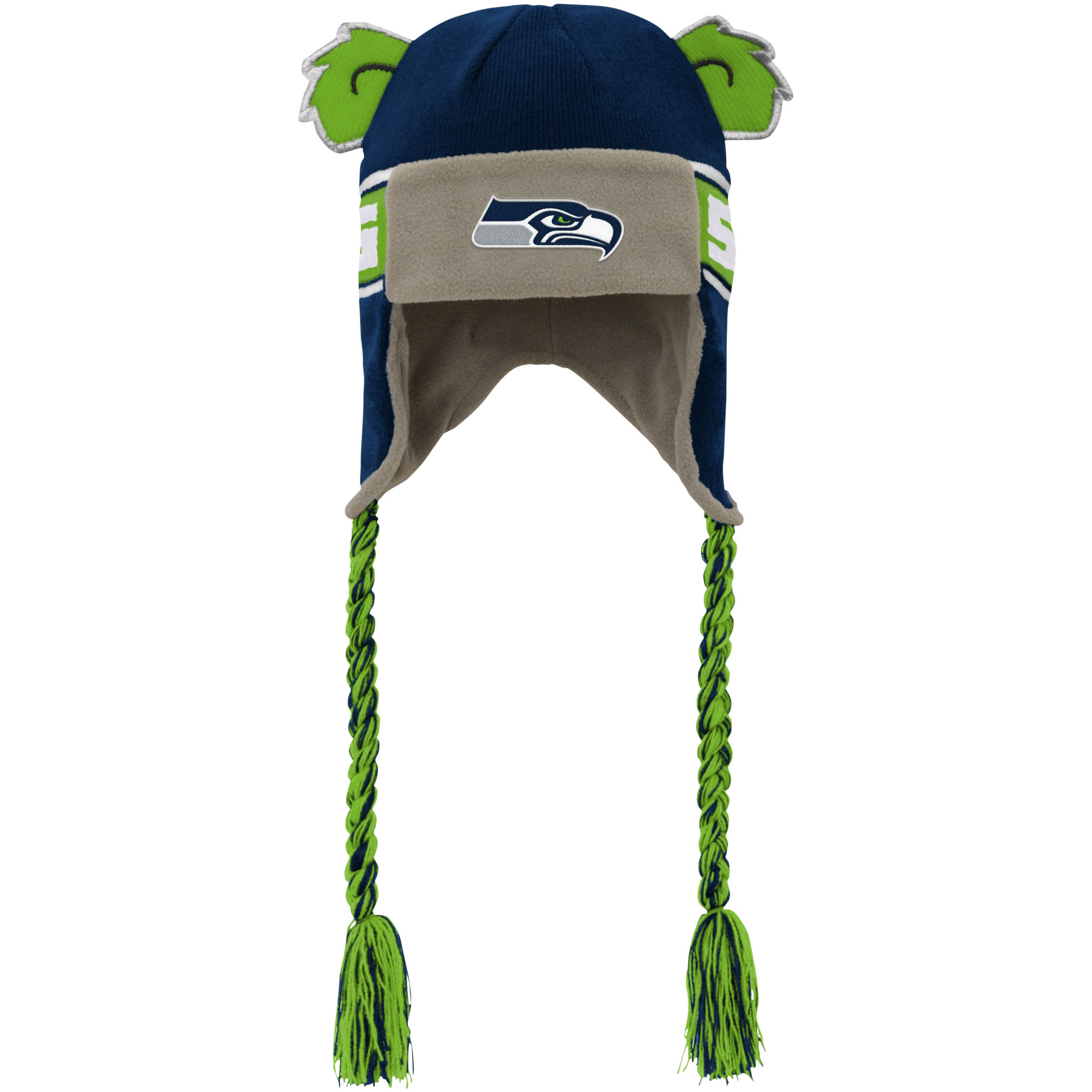 Youth Outerstuff Navy Seattle Seahawks Wordmark Ears Trooper Knit Hat - Image 2
