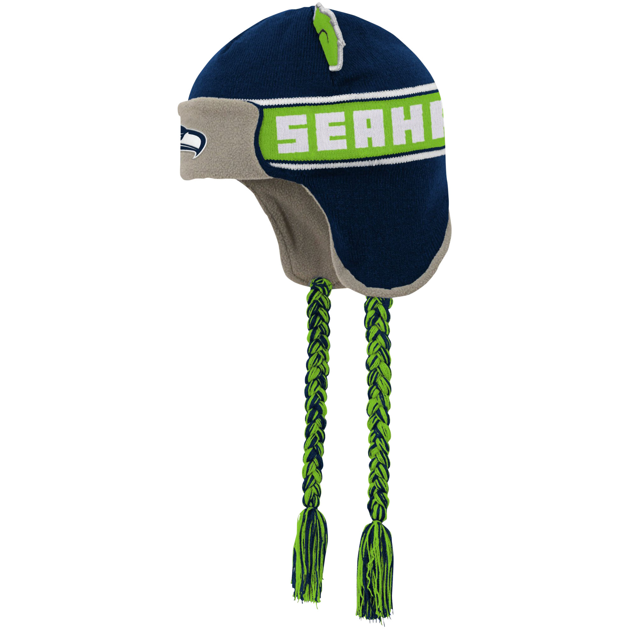 Youth Outerstuff Navy Seattle Seahawks Wordmark Ears Trooper Knit Hat - Image 3