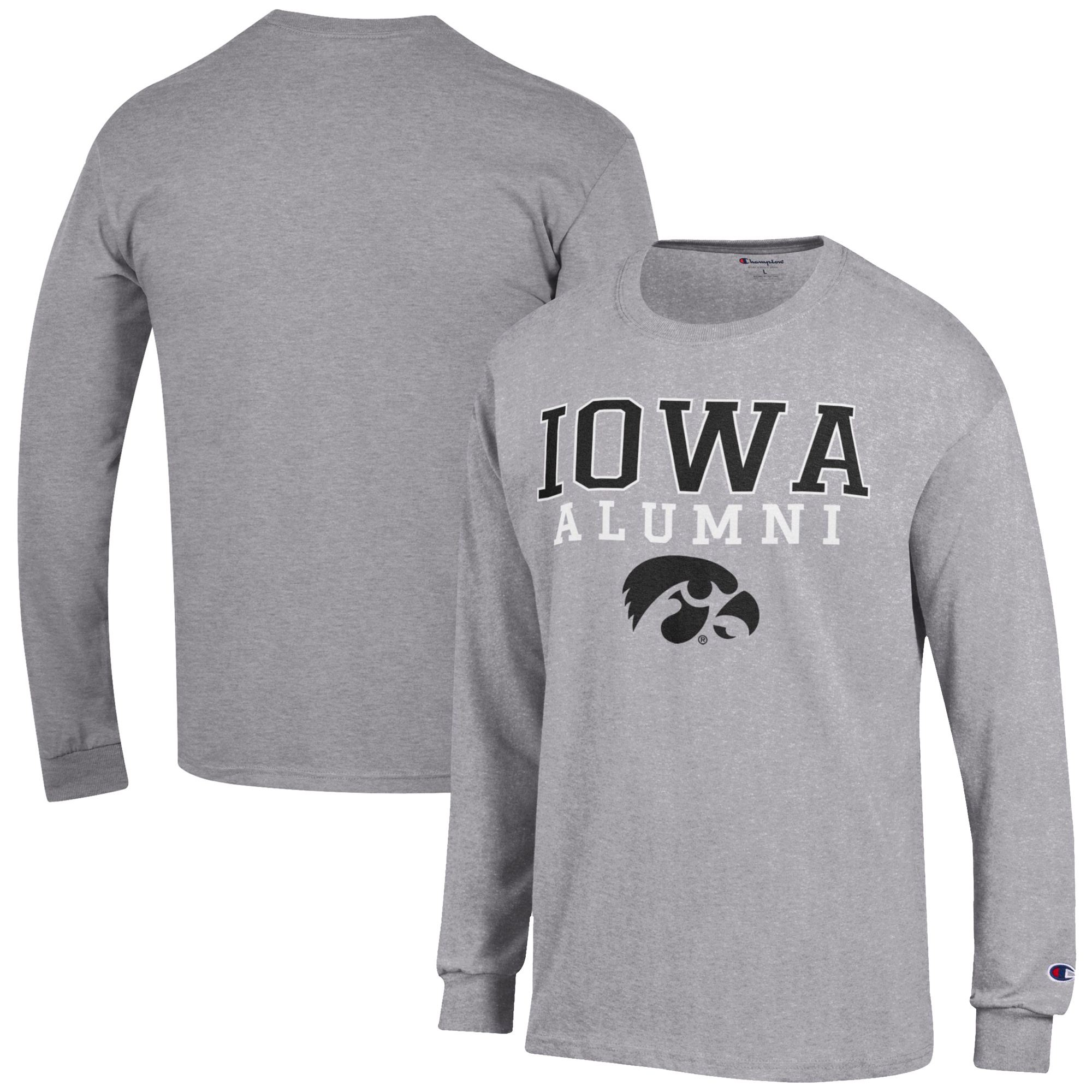 Men's Champion Gray Iowa Hawkeyes Alumni Logo Stack Long Sleeve T-Shirt