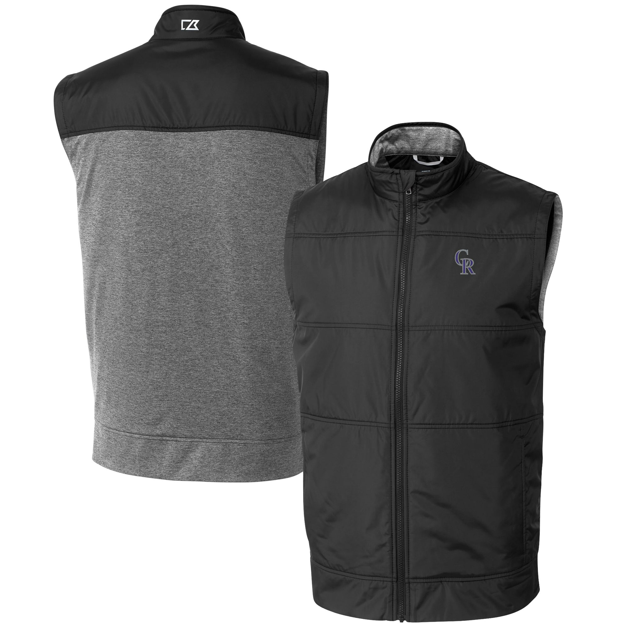 Men's Cutter & Buck Black Colorado Rockies Big & Tall Stealth Hybrid Quilted Windbreaker Full-Zip Vest - Image 2