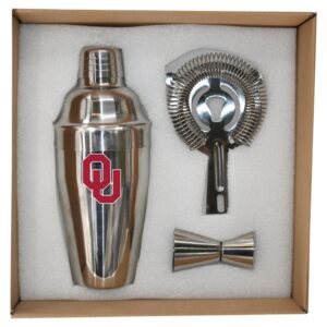 The Memory Company Oklahoma Sooners Stainless Steel Shaker, Strainer & Jigger Set