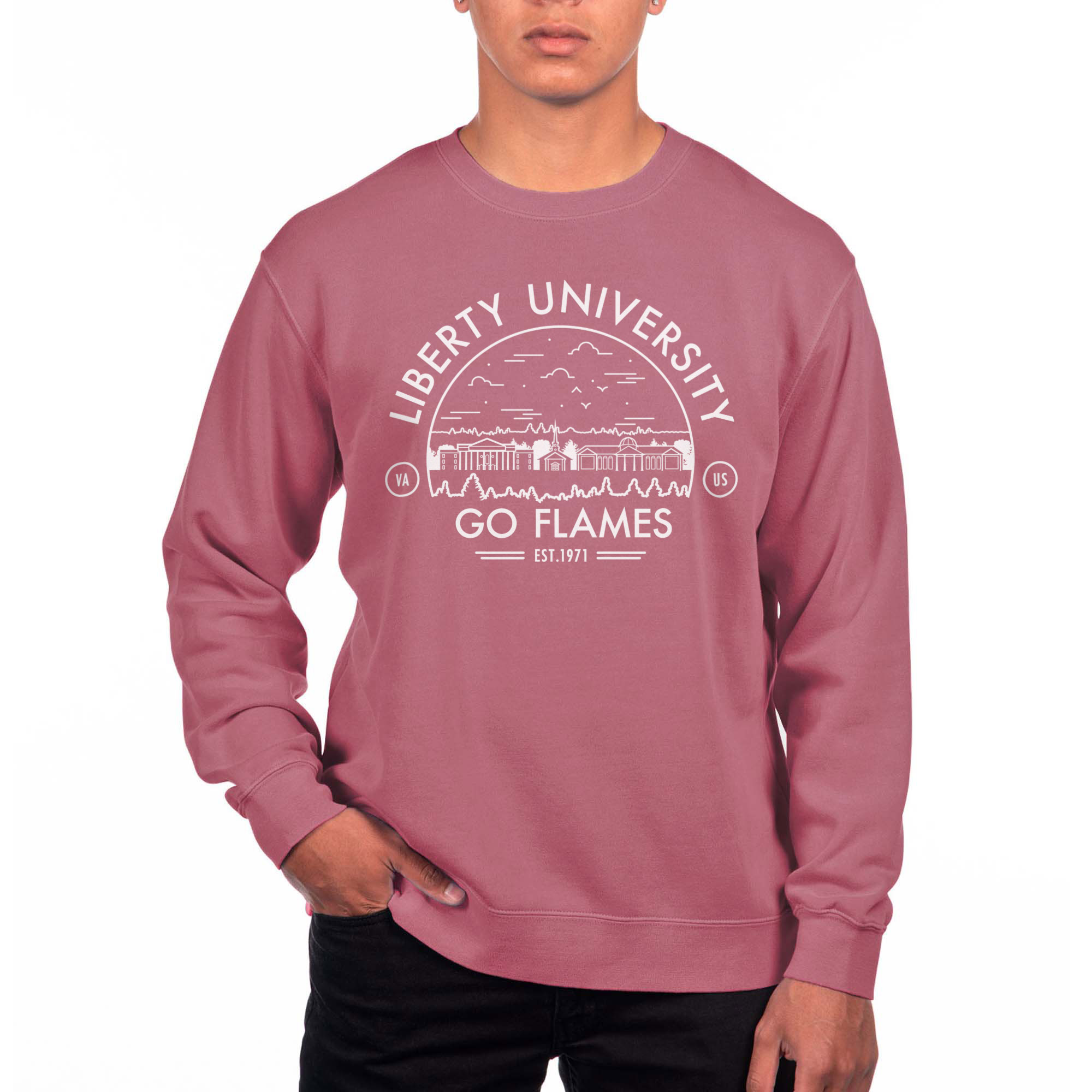 Men's Uscape Apparel Maroon Liberty Flames Pigment Dyed Fleece Sweatshirt