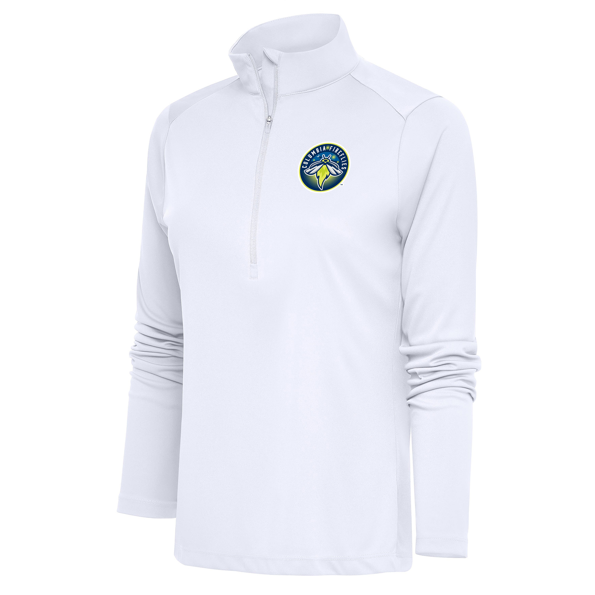 Women's Antigua White Columbia Fireflies Tribute Half-Zip Pullover Top
