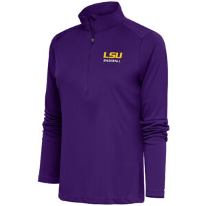 Women's Antigua  Purple LSU Tigers Baseball Tribute Half-Zip Pullover Top