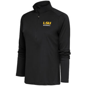 Women's Antigua  Black LSU Tigers Baseball Tribute Half-Zip Pullover Top