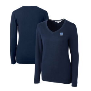 Women's Cutter & Buck  Navy North Carolina Tar Heels Alumni Lakemont Tri-Blend V-Neck Pullover Sweater