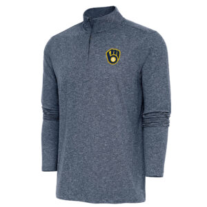 Men's Antigua  Heather Navy Milwaukee Brewers Hunk Quarter-Zip Pullover Top