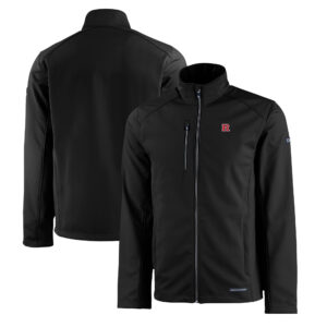 Men's Cutter & Buck  Black Rutgers Scarlet Knights Evoke Eco Softshell Recycled Full-Zip Jacket