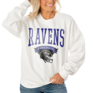 Women's Gameday Couture White Baltimore Ravens Oversized Line Pullover Sweatshirt