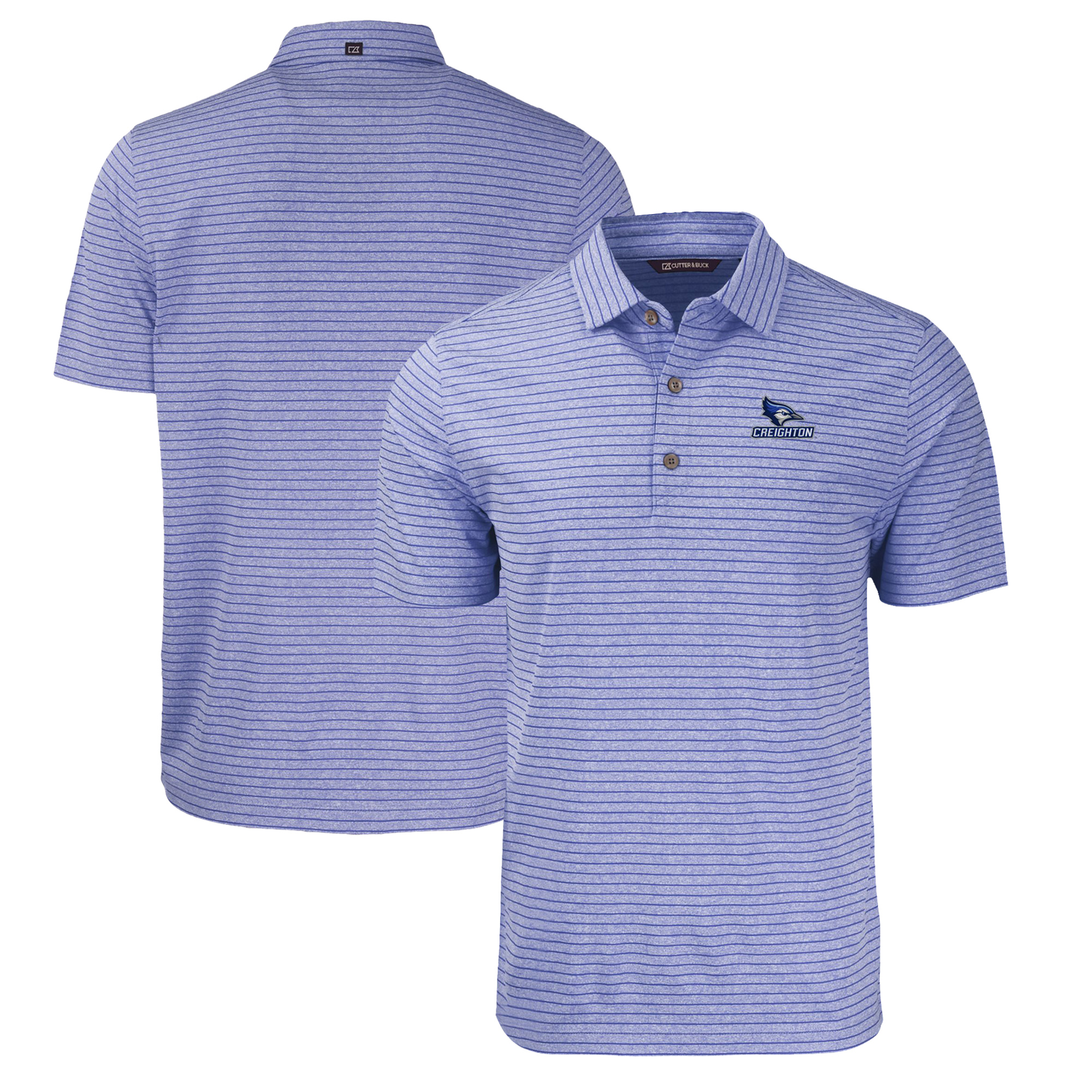 Men's Cutter & Buck Heather Blue Creighton Bluejays Big & Tall Forge Eco Stripe Stretch Recycled Polo