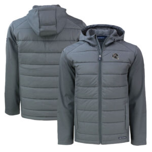Men's Cutter & Buck Gray Atlanta Falcons Helmet Evoke Hybrid Eco Softshell Recycled Full-Zip Hoodie Jacket
