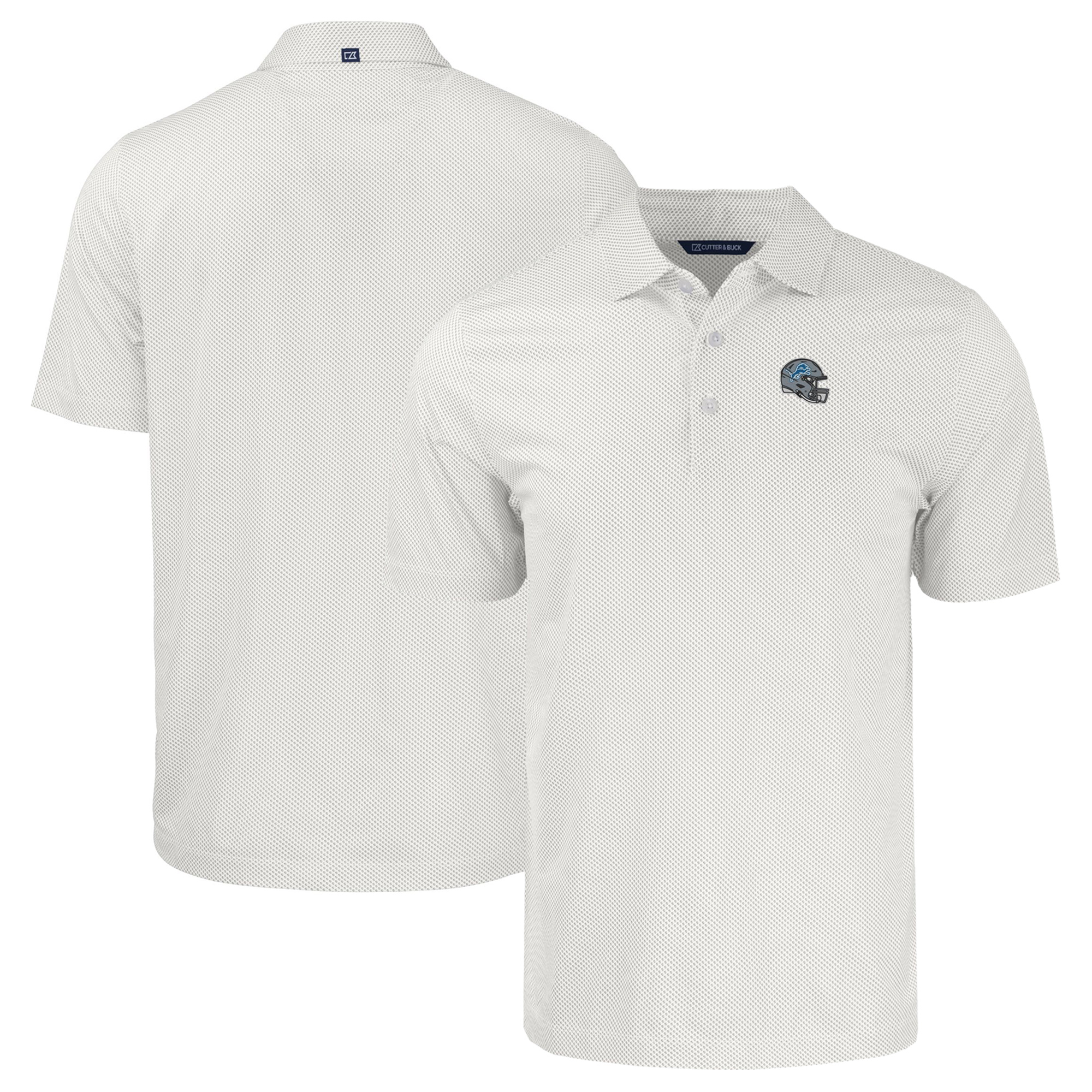 Men's Cutter & Buck White Detroit Lions Helmet Big & Tall Pike Eco Symmetry Print Stretch Recycled Polo - Image 5
