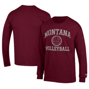 Men's Champion  Maroon Montana Grizzlies Stacked Logo Volleyball Jersey Long Sleeve T-Shirt