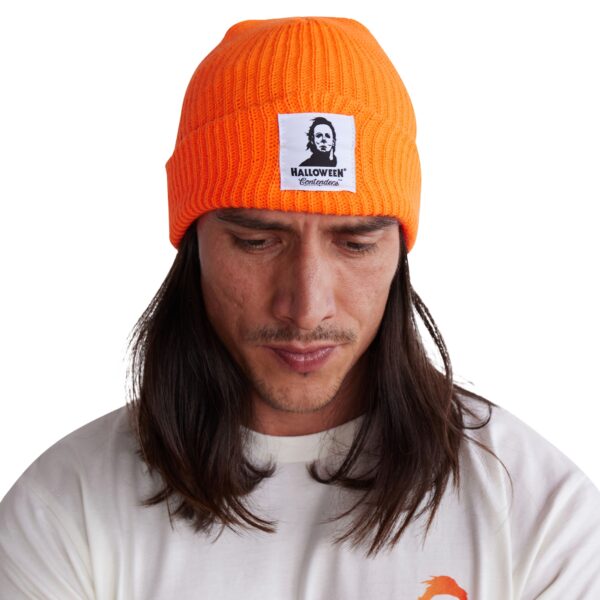 Unisex Contenders Clothing Orange Halloween Myers Face Cuffed Knit Hat - Image 6