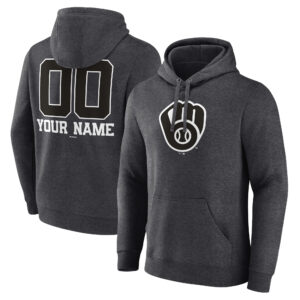 Men's Charcoal Milwaukee Brewers Personalized Monochrome Name & Number Pullover Hoodie